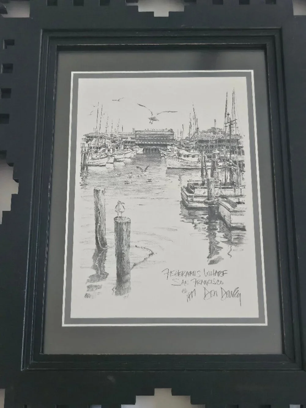 Vintage 1977 Don Davey Fisherman's Wharf San Francisco Signed Lithograph Framed